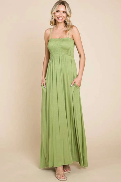 Culture Code Full Size Smocked Cami Maxi Dress with Pockets - Farnelli