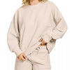 Zenana Ribbed Round Neck Pullover and Shorts Set - SAND BEIGE