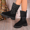 Quilted Lace-Up Mid-Calf Boots - Black