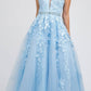 Juliet 224 V-Neck and Back Embroidered Tulle A-Line Ball Gown