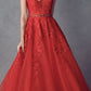 Juliet 224 V-Neck and Back Embroidered Tulle A-Line Ball Gown