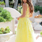 Juliet 224 V-Neck and Back Embroidered Tulle A-Line Ball Gown
