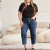 RFM Full Size Tummy Control High Waist Raw Hem Jeans - Dark Potassium w/ destruct