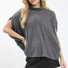 Umgee Textured Mock Neck Relaxed Top - CHARCOAL
