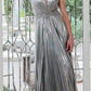Juliet 226 Metallic Pleated Long Dress A-Line Lace-Up Back