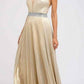 Juliet 226 Metallic Pleated Long Dress A-Line Lace-Up Back