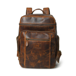 Alpha Caramel Buffalo Leather Travel Backpack by Classy Leather Bags, featuring sturdy buffalo leather and spacious compartments.