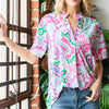 Heimish Full Size Paisley Print Short Sleeve Top - Off white/Pink