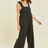 HEYSON Full Size Ruffled Strap Back Tie Wide Leg Jumpsuit - Black