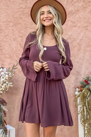 And The Why Back Lace Button Down Detail Bell Sleeve Dress - Farnelli