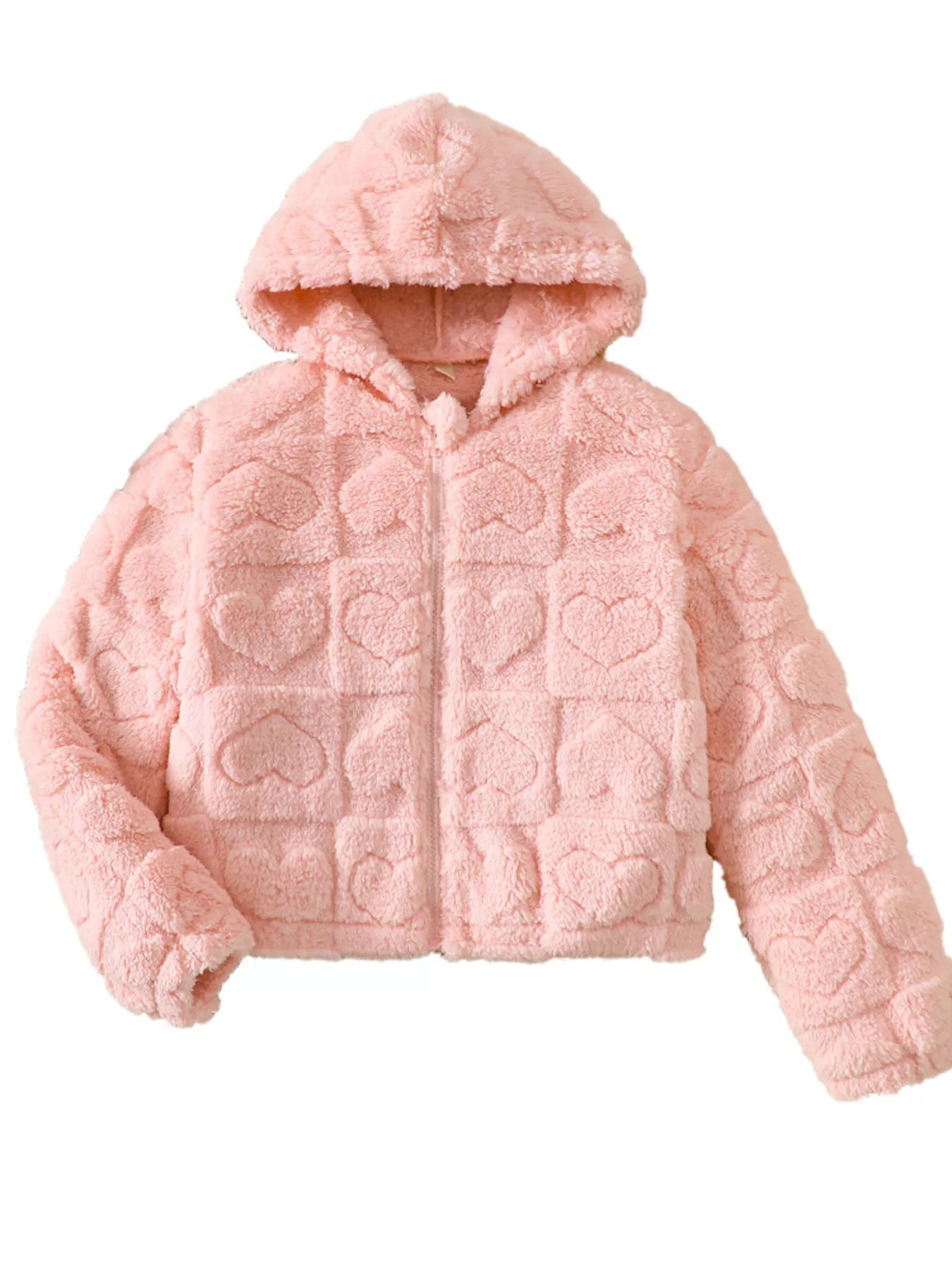 Children's Heart Pattern Fuzzy Hooded Outerwear - Farnelli