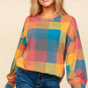 Haptics Round Neck Color Block Plaid Top - Multi