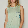POL Floral Detail Pocket Patch Tank Top - Gum Leaf