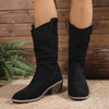 Suede Block Heels Boots - Black