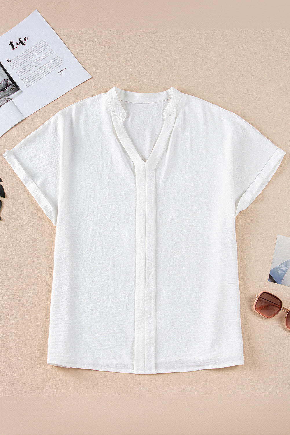 Lilla Notched Neck Batwing Sleeve Lightweight Blouse - Farnelli