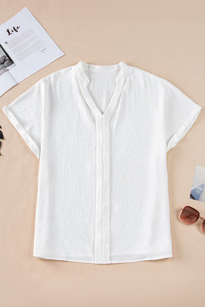 Lilla Notched Neck Batwing Sleeve Lightweight Blouse - Farnelli