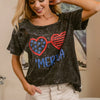BiBi 4th Of July Theme Mineral Washed Laser Cut Top - BLACK CHARCOAL