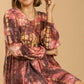 Umgee Full Size Tie Dye Long Sleeve Babydoll Dress with Keyhole Plus Size - Farnelli