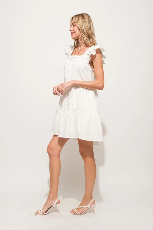 And The Why Origami Pleating Ruffled Sleeve Tiered Dress - Farnelli