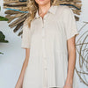 Lime 'N' Chili Solid Babydoll Short Sleeve Button Down Shirt - TAUPE