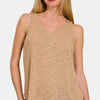 Zenana V-Neck Curved Hem Tank - Dk Brush
