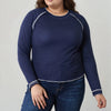 Basic Bae Long Raglan Sleeve Round Neck Top - Dark Blue