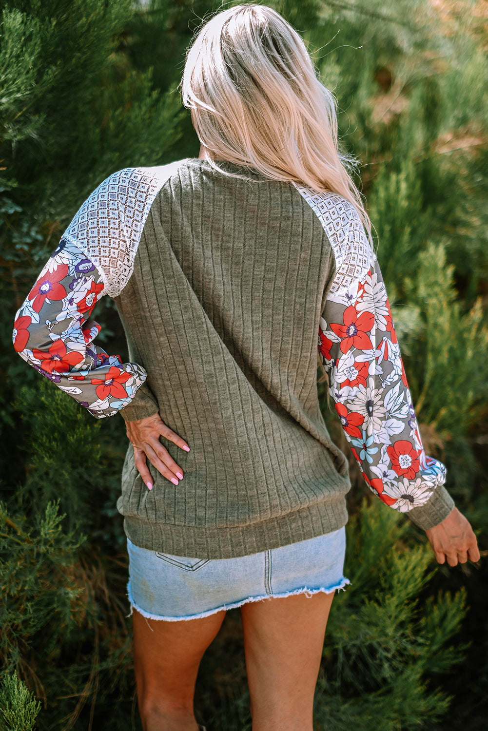 Bailey Patchwork Long Sleeve Ribbed Blouse - Farnelli