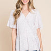 Lime 'N' Chili Ditsy Print V-Neck Short Sleeve Wrap Blouse - IVORY/LAVENDER