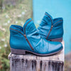Round Toe Block Heels Boots - Blue