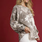 Umgee Full Size Metallic Fabric Blouse with Balloon Sleeves Plus Size - Farnelli