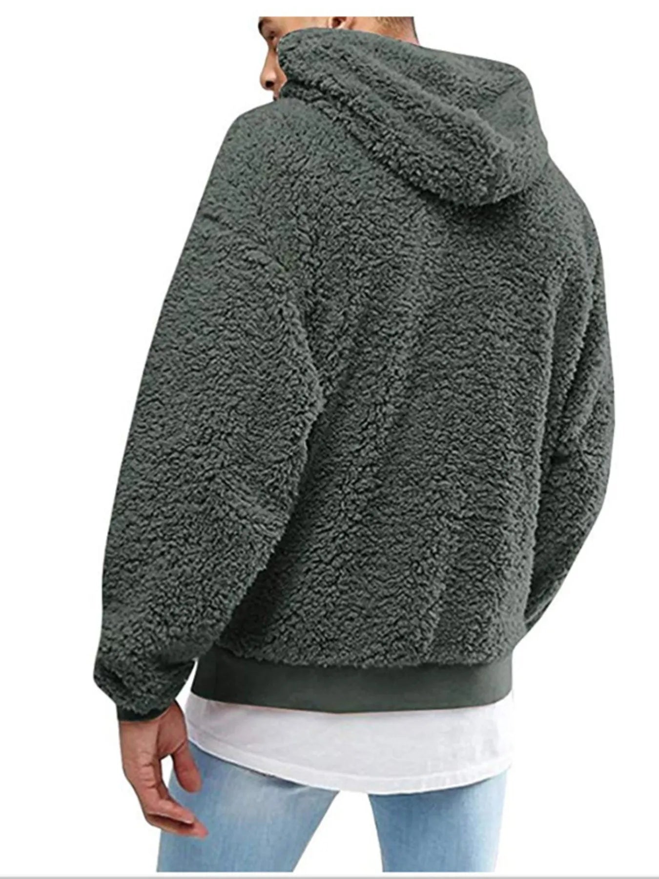 Men's Full Size Drawstring Sherpa Fleece Long Sleeve Hoodie Plus Size - Farnelli