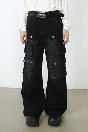 Men's Wide Leg Jeans with Cargo Pockets - Farnelli