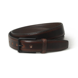 Hickory brown leather belt with a silver buckle, stylish and durable, crafted by Classy Leather Bags.