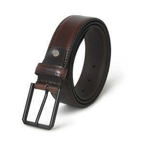 Hickory brown leather belt from Classy Leather Bags, featuring a smooth leather strap and metal buckle for men or women.
