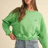 Mable Round Neck Letter Embroidery Crop Sweatshirt - Apple Green