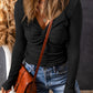 Alice Textured Twist Front V Neck Long Sleeve Top - Farnelli