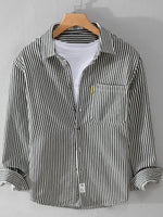 Men's Plus Size Striped Button Up Long Sleeve Shirt - Farnelli