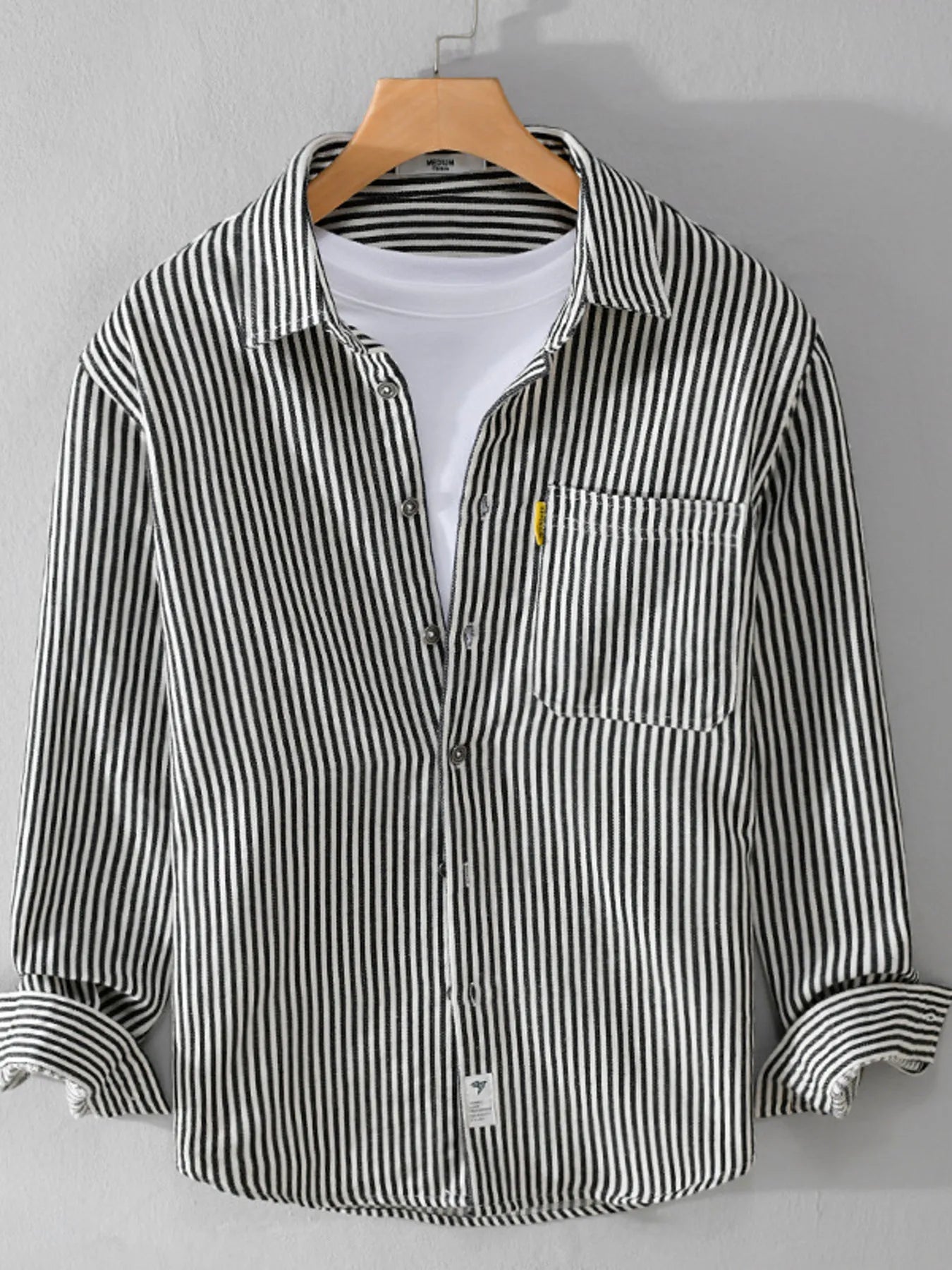 Men's Plus Size Striped Button Up Long Sleeve Shirt - Farnelli