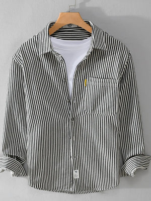 Men's Plus Size Striped Button Up Long Sleeve Shirt - Farnelli