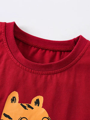 Children's Cartoon Tiger Graphic Ruffle Sleeve T-Shirt - Farnelli