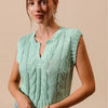 SO ME Notched Neck Cable Knit Sweater Vest - DUSTY SAGE