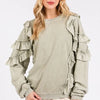 Mittoshop Ruffled Mineral Washed Round Neck Long Sleeve Sweatshirt - Sage
