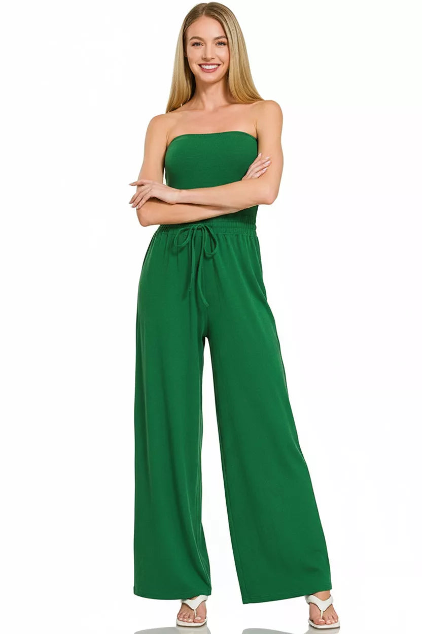 Zenana Tube Top Jumpsuit with Drawstring Waist - Farnelli
