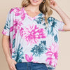 BOMBOM Floral V-Neck Short Sleeve T-Shirt - Floral