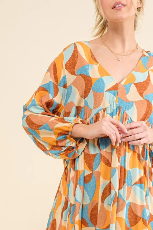And The Why Printed Open Back Puff Sleeve Casual Dress - Farnelli