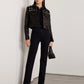 Women's Black Shearling Studded Textured Cropped Leather Jacket