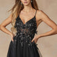 Juliet 2401 Floor Length A-Line Tulle Gown with Detachable Puff Sleeves