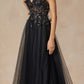 Juliet 2401 Floor Length A-Line Tulle Gown with Detachable Puff Sleeves