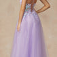 Juliet 2401 Floor Length A-Line Tulle Gown with Detachable Puff Sleeves