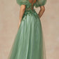 Juliet 2401 Floor Length A-Line Tulle Gown with Detachable Puff Sleeves